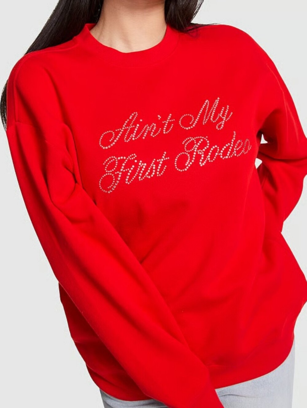 VS Pink Campus Fleece Oversized Crew Sweatshirt Sz Lg